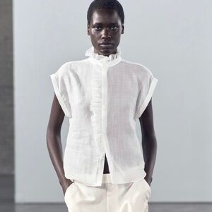 Zara ruffle Ramie shirt med
